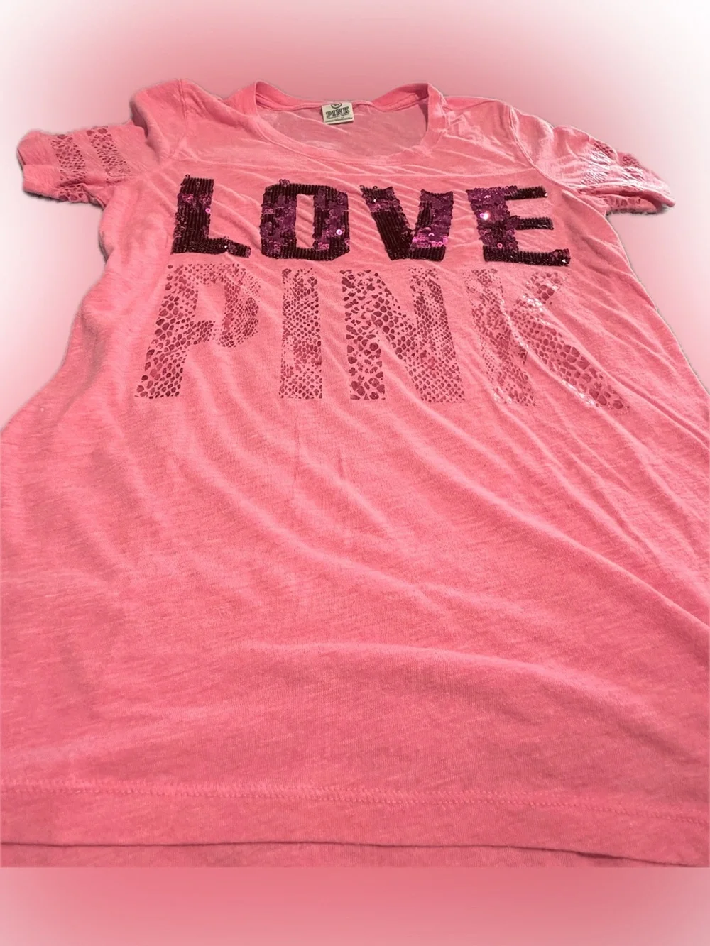 PINK Victoria's Secret Pink Sequin 'LOVE PINK' Short Sleeve Tee